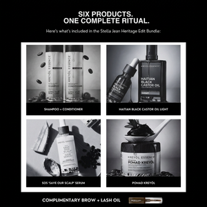 Kreyòl Essence Stella Jean Haitian Heritage Hair Duo gift set with hair care products in elegant packaging.