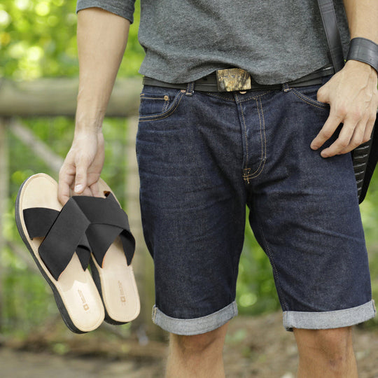 Men's Criss Cross Leather Sandal (Black)