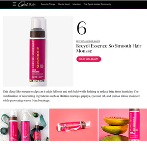 Kreyòl Essence So Smooth Multivitamin Anti-Frizz Styling Mousse in 8oz bottle, showing the product in a clear, sleek container.