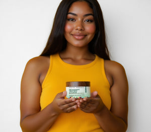 Kreyòl Essence Pre-Shampoo and Moisture Booster Hair Treatment Mask in 4oz jar with creamy texture and natural ingredients.