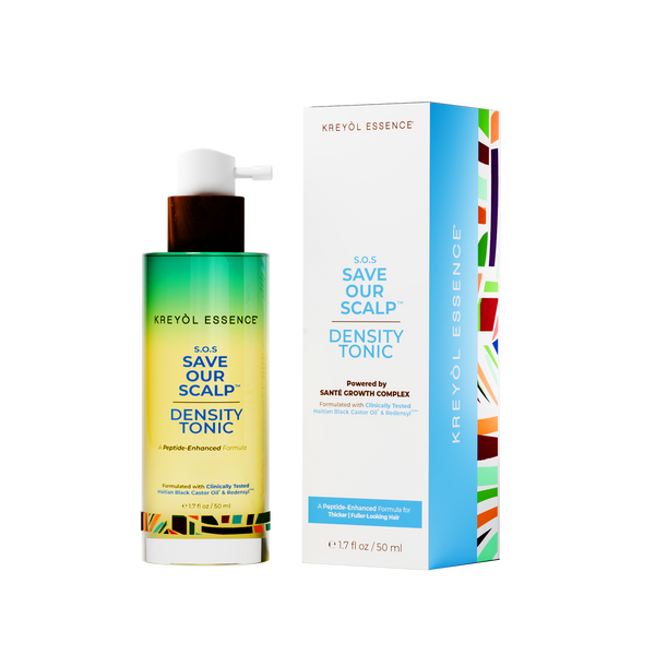 Kreyòl Essence Save Our Scalp peptide and clove hair treatment spray in a spray bottle for scalp and hair nourishment.