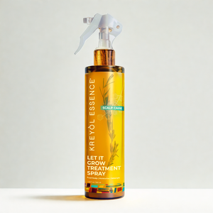 Kreyòl Essence Let it Grow scalp and hair growth treatment spray in 8.1oz bottle, with spray nozzle and natural ingredients visible