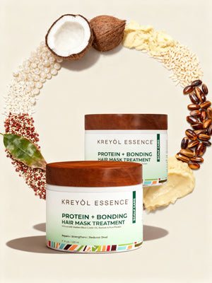 Kreyòl Essence Rice Protein "Give Me Strength" Hair Mask in a 4oz jar, natural hair treatment for strengthening and nourishing hair.