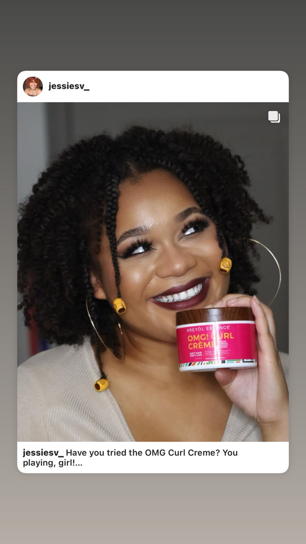 Kreyòl Essence OMG Curl Defining & Moisturizing Cream in a clear jar, showcasing the 8oz styling product for curls and moisture.