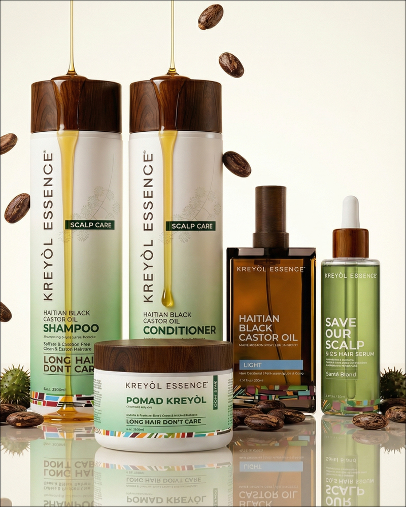 Kreyòl Essence Stella Jean Haitian Heritage Hair Duo in a value and gift set, featuring natural hair care products with vibrant packaging