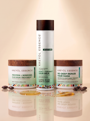 Kreyòl Essence F*** Breakage Trio hair care gift set with three products for damaged or breakage-prone hair.