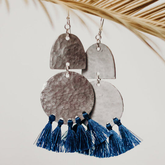 Bella Fringe Earrings: Steel Blue