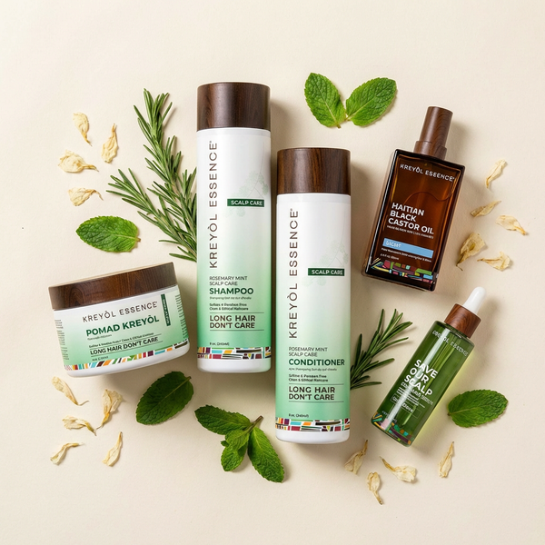 Kreyòl Essence Stella Jean Haitian Heritage Hair Duo gift set with hair care products in a decorative box.