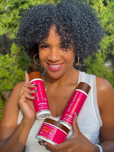 Kreyòl Essence stylist-approved mousse and curl creme treatment duo in a gift set, ideal for defining and nourishing curly hair.