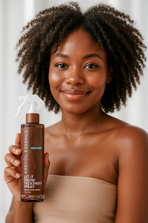 Kreyòl Essence Let it Grow scalp and hair growth treatment spray in 8.1oz bottle, designed to promote healthy hair growth.