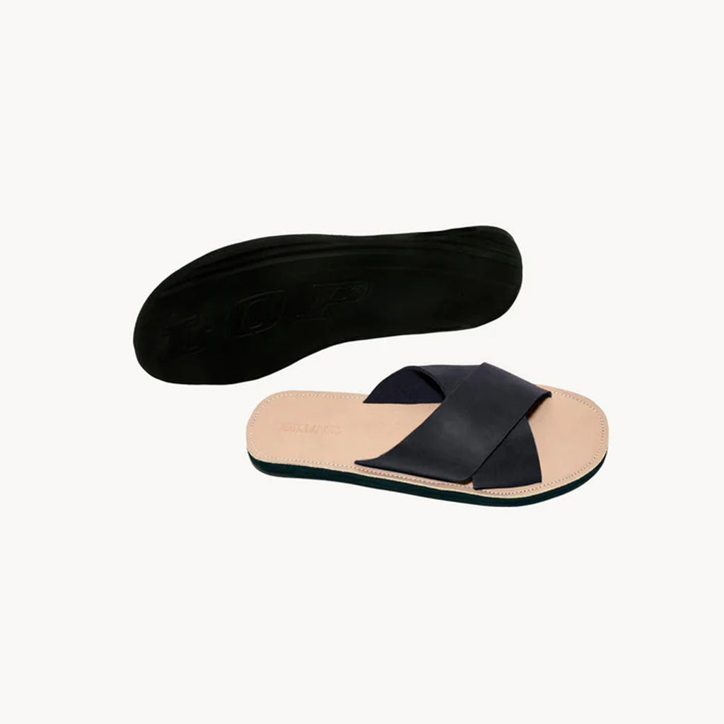 Men's Criss Cross Leather Sandal (Black) - Kreyol Essence