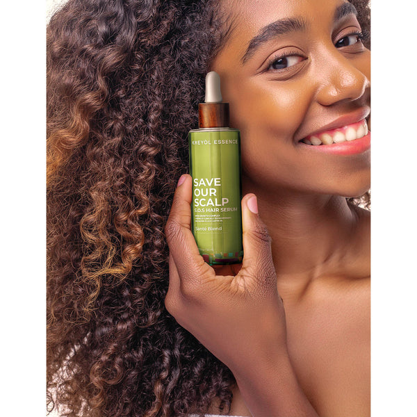 Kreyol Essence Save Our Scalp S.O.S daily hair serum bottle, 1.7oz, for scalp and hair health, with natural ingredients.