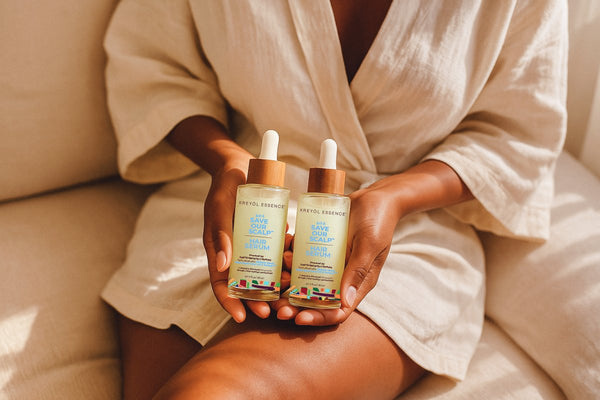 Kreyòl Essence Lori's Thicker & Fuller Hair Duo with SOS Serum in value and gift set, featuring hair care products.