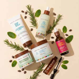 Kreyòl Essence Recovery Kit gift set with natural skincare products and herbal remedies in eco-friendly packaging.