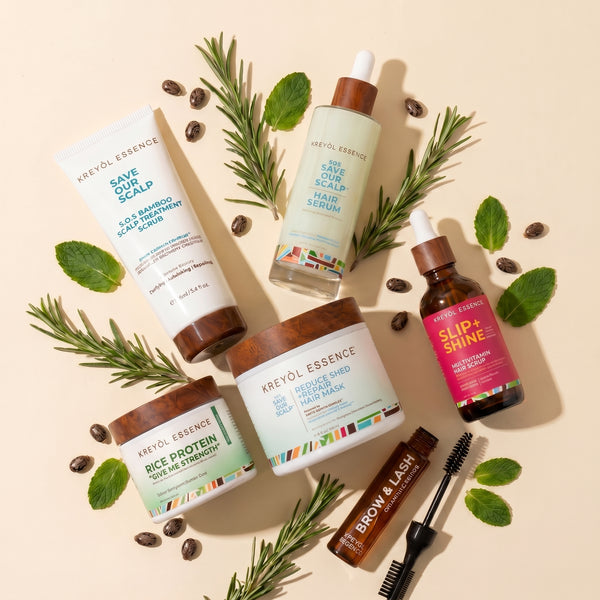 Kreyòl Essence Recovery Kit gift set with natural skincare products and herbal remedies in eco-friendly packaging.