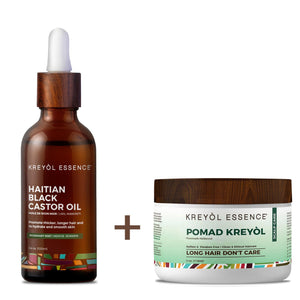 Kreyòl Essence Save My Hairline Growth Treatment Duo with rosemary peppermint hair oil and pomade in 4oz bottles.