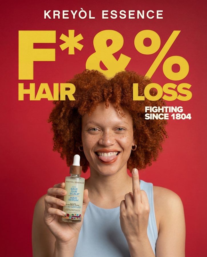 F Hair Loss campaign: curly-haired woman with S.O.S Serum