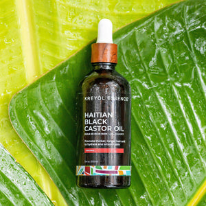 Haitian Black Castor Oil by Kreyòl Essence in a 3.4oz bottle, showcasing the original Haitian Black Castor Oil packaging.
