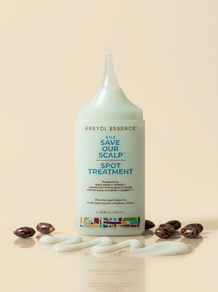 Kreyòl Essence Save Our Scalp Serum in a squeeze bottle, 30ml hair treatment for scalp care and healthy hair.