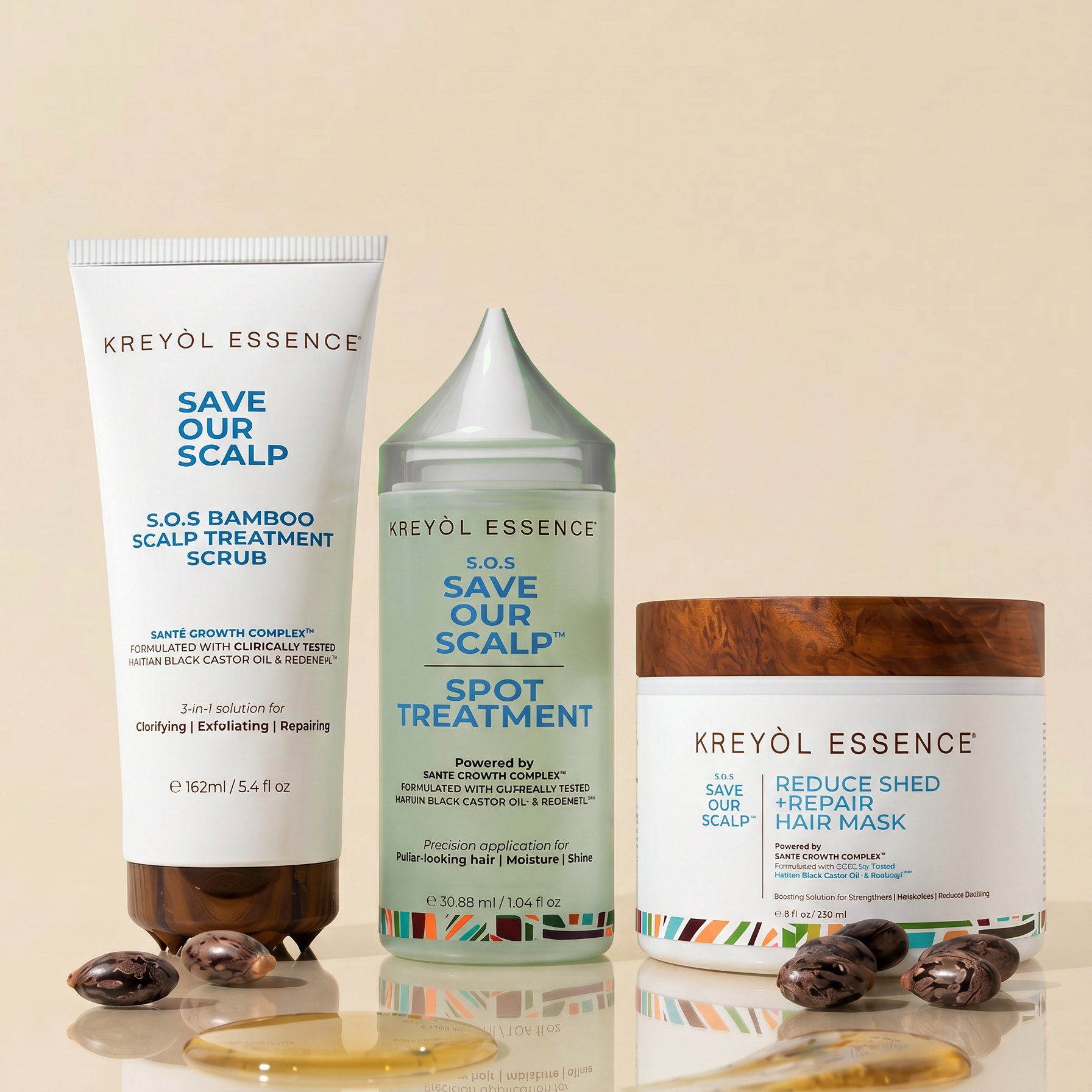 Kreyòl Essence Alopecia Essentials clinically-tested hair treatment kit with natural ingredients and hair care products.