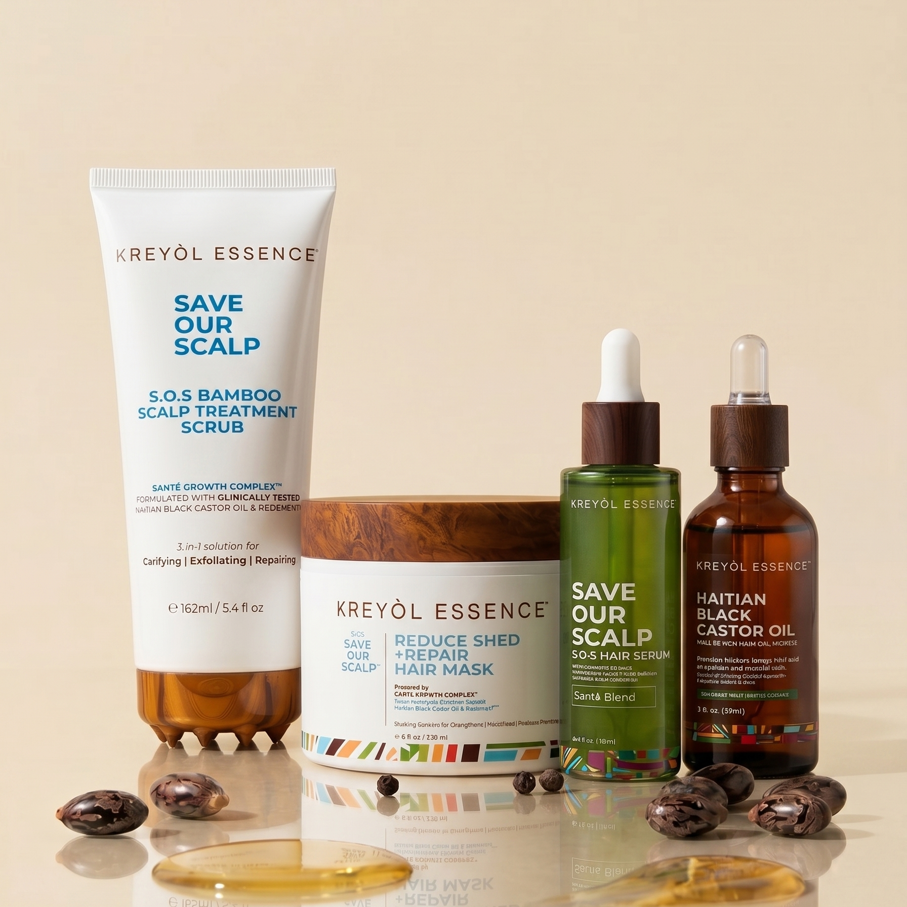 Kreyòl Essence F*** Hair Loss Clinically-Tested 4-Step System in value gift set, featuring bottles and packaging for hair restoration.
