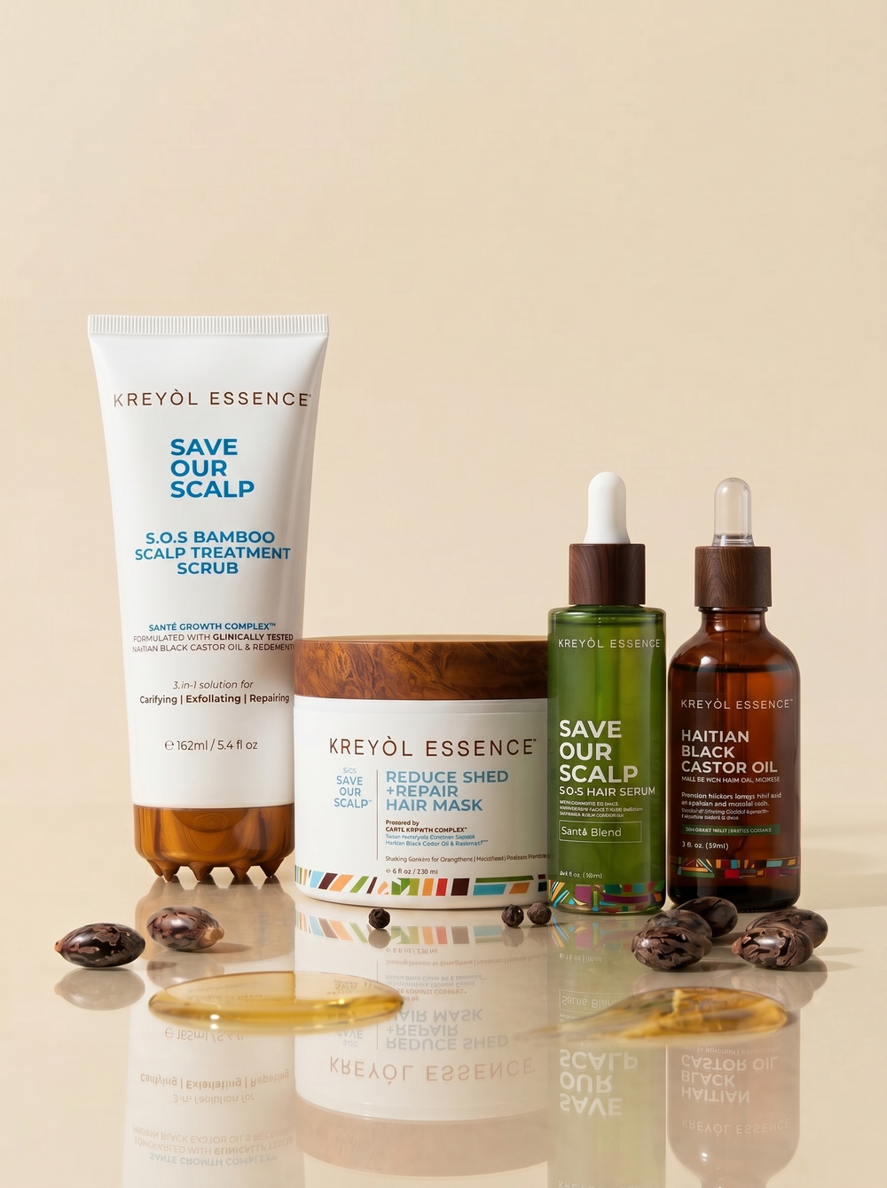 Kreyòl Essence F*** Hair Loss Clinically-Tested 4-Step System in value gift set, featuring bottles and packaging for hair restoration.