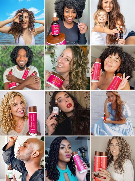 Kreyòl Essence customers of every hair type holding their products
