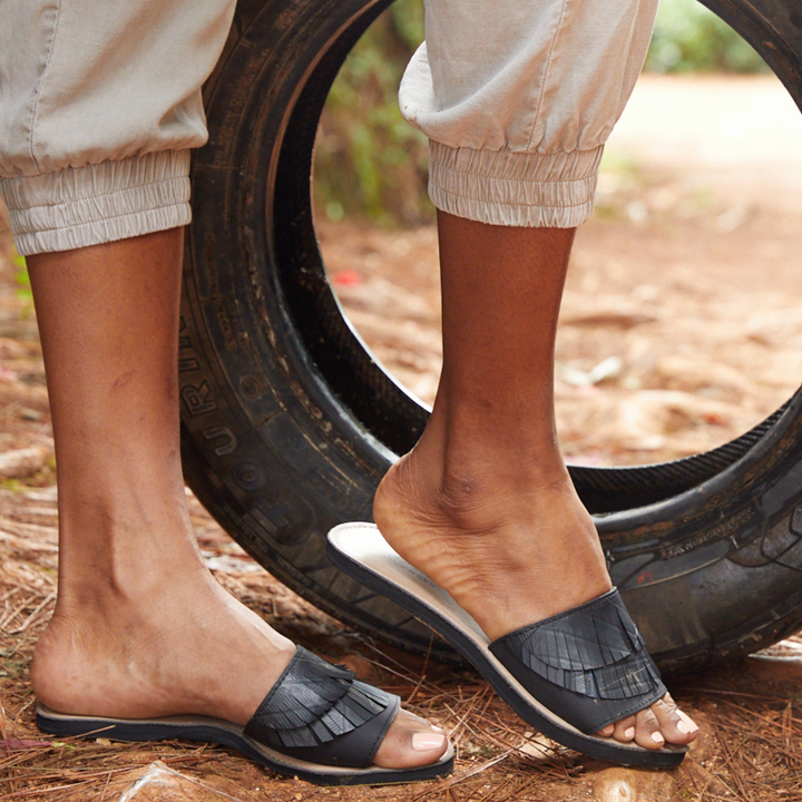 Fringe Slide Sandal (Size 8)