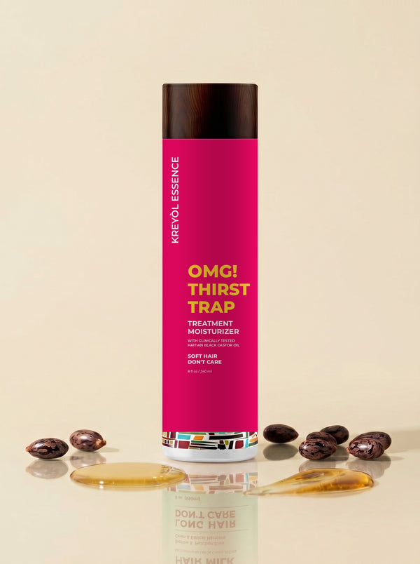 Kreyòl Essence OMG! Thirst Trap Treatment Moisturizer 8oz with creamy texture and nourishing ingredients for dry hair.