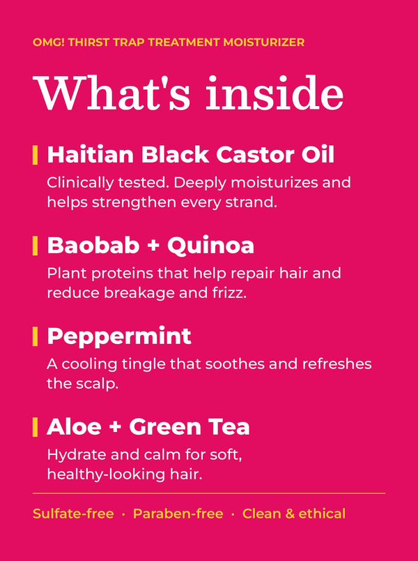 Kreyòl Essence OMG! Thirst Trap Hair Moisturizer 8oz bottle with ingredients displayed on the label.