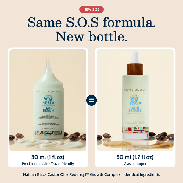 Kreyol Essence Save Our Scalp S.O.S daily hair serum bottle for scalp and hair health with natural ingredients.