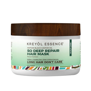 Kreyol Essence Haitian Black Castor Oil Deep Moisture Hair Mask conditioner in 8oz jar, creamy texture for nourishing hair.
