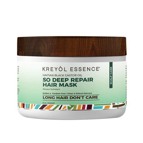 Kreyol Essence Haitian Black Castor Oil Deep Moisture Hair Mask conditioner in 8oz jar, creamy texture for nourishing hair.