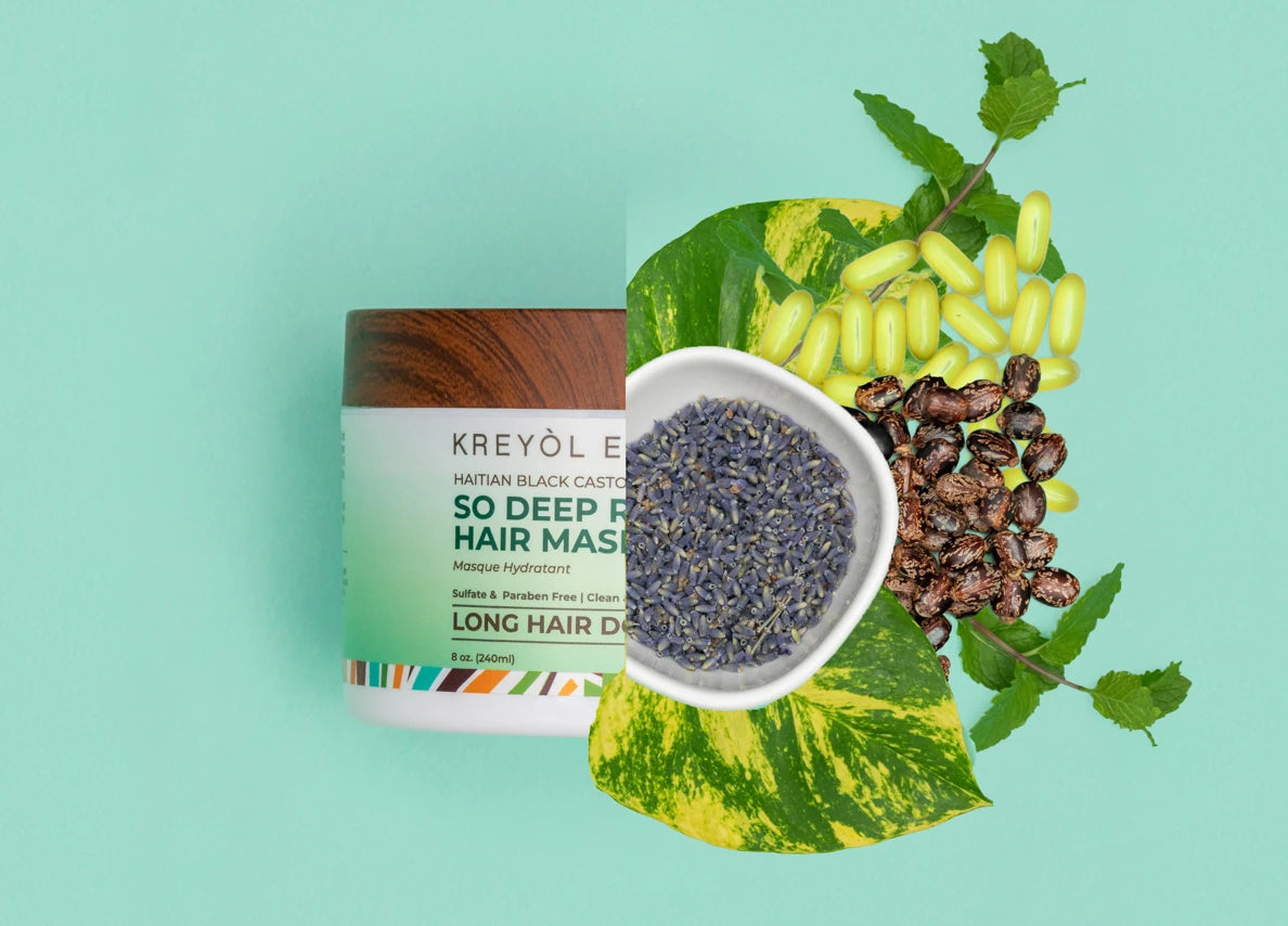 Hair mask surrounded by protein-rich foods